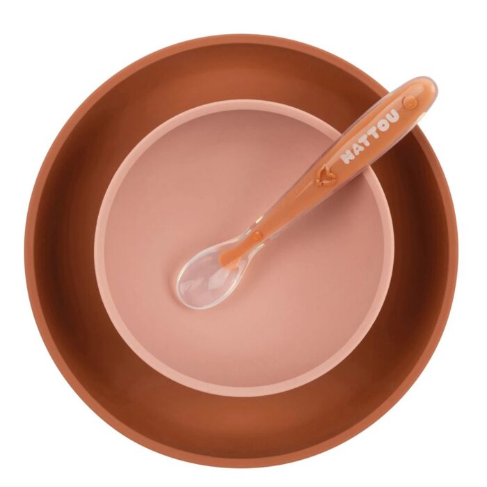 Nattou Set di 4 Stoviglie con Bavaglino in Silicone Rosa - immagine 2